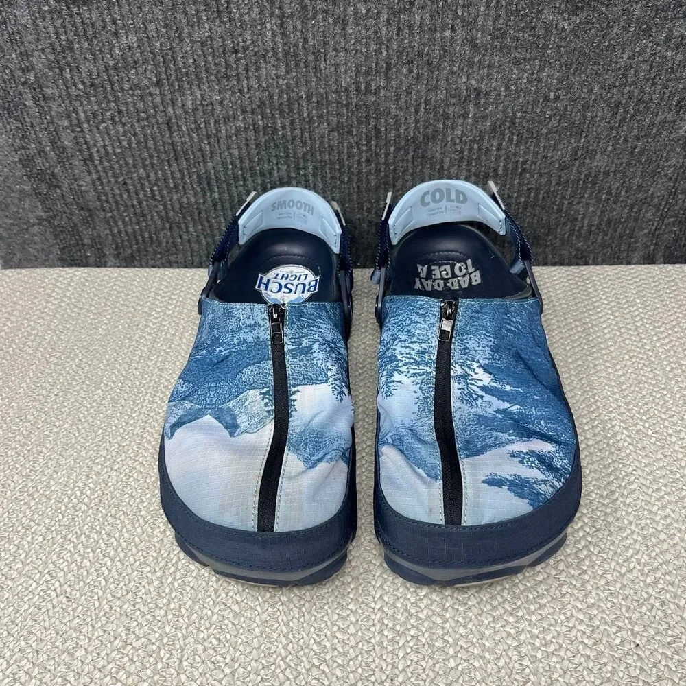 Crocs x Busch Light All Terrain Clog Slip Ons Blue Plaid Mens Size 12 US - Picture 2 of 8